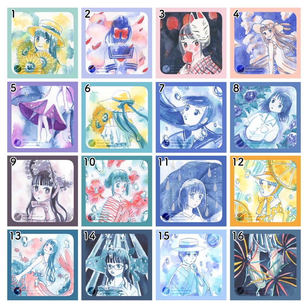 ミニサイズドローイング 31種【透明水彩アナログ原画】