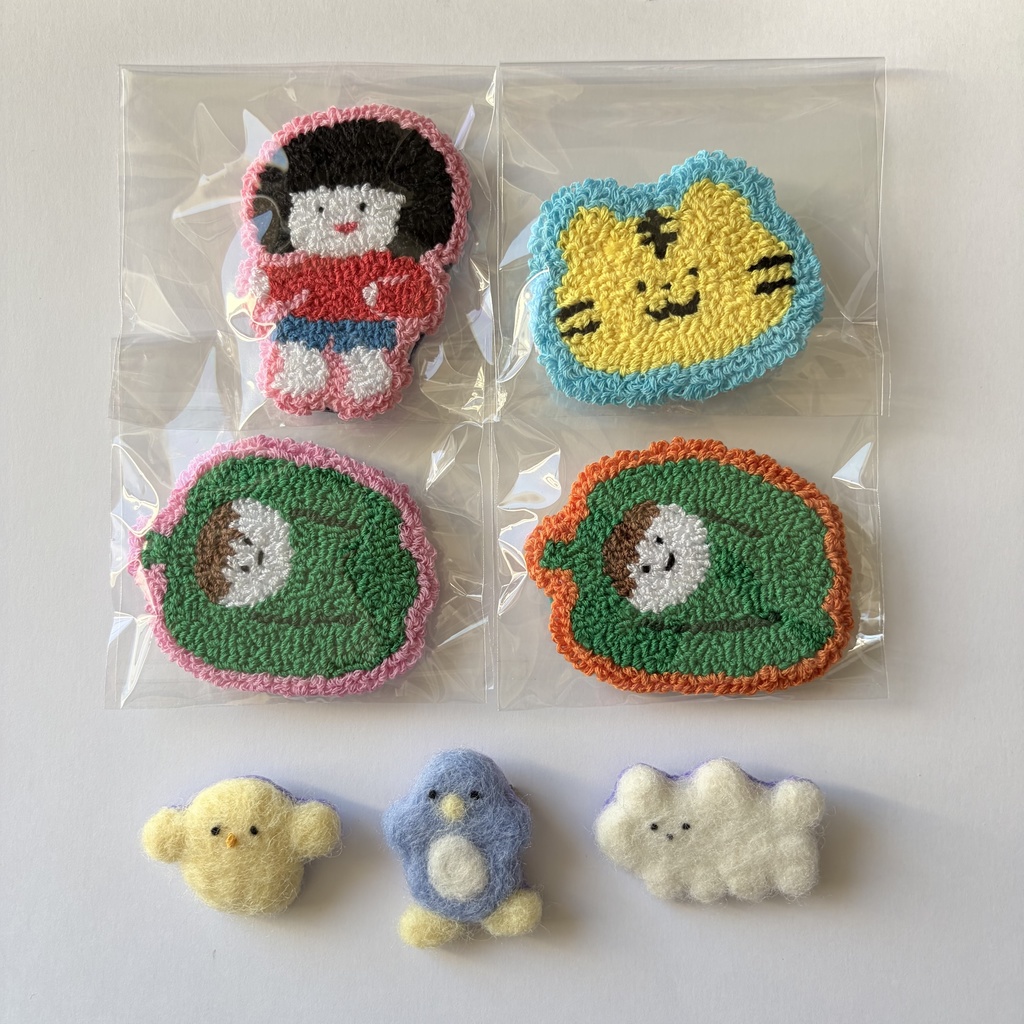 刺繍ブローチ、羊毛フェルトブローチ