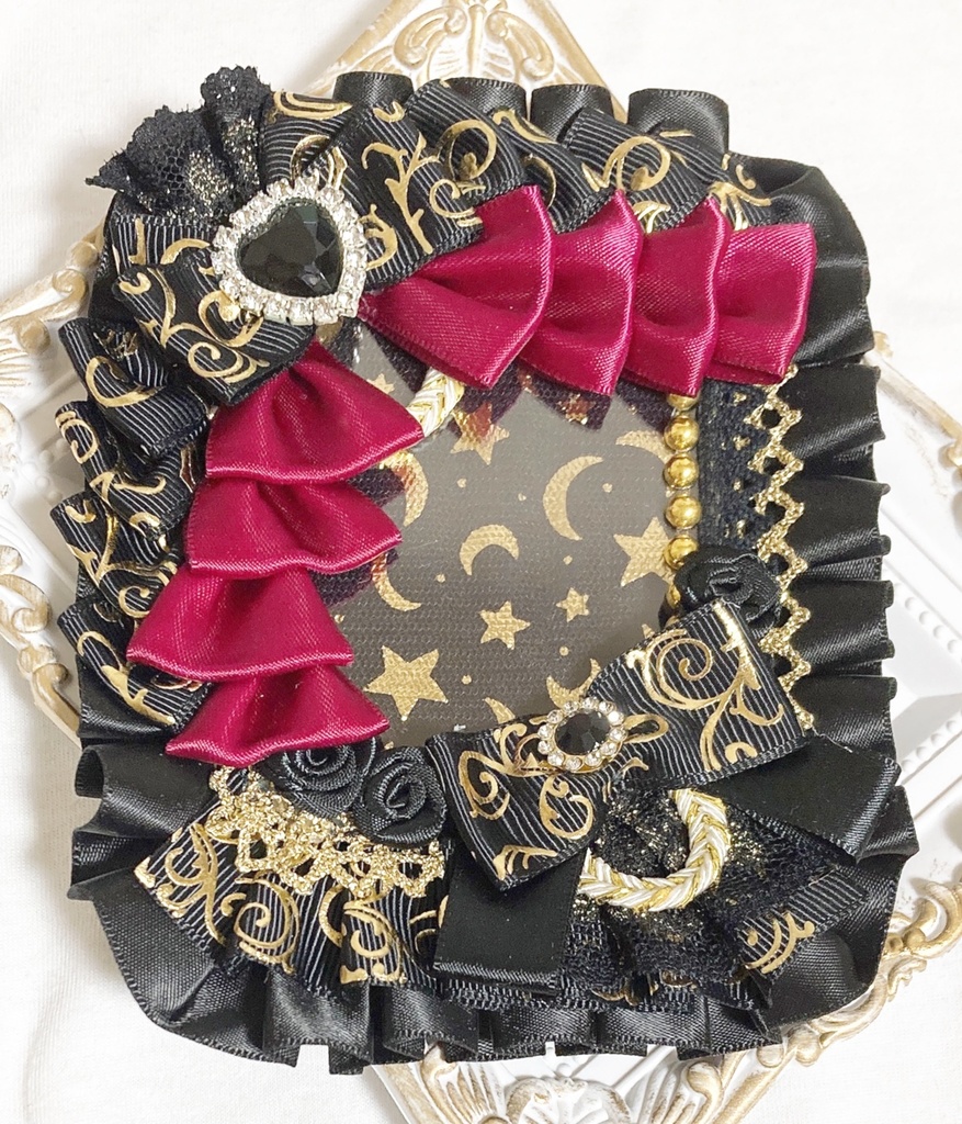 硬質ケース デコ 黒×ワインレッド