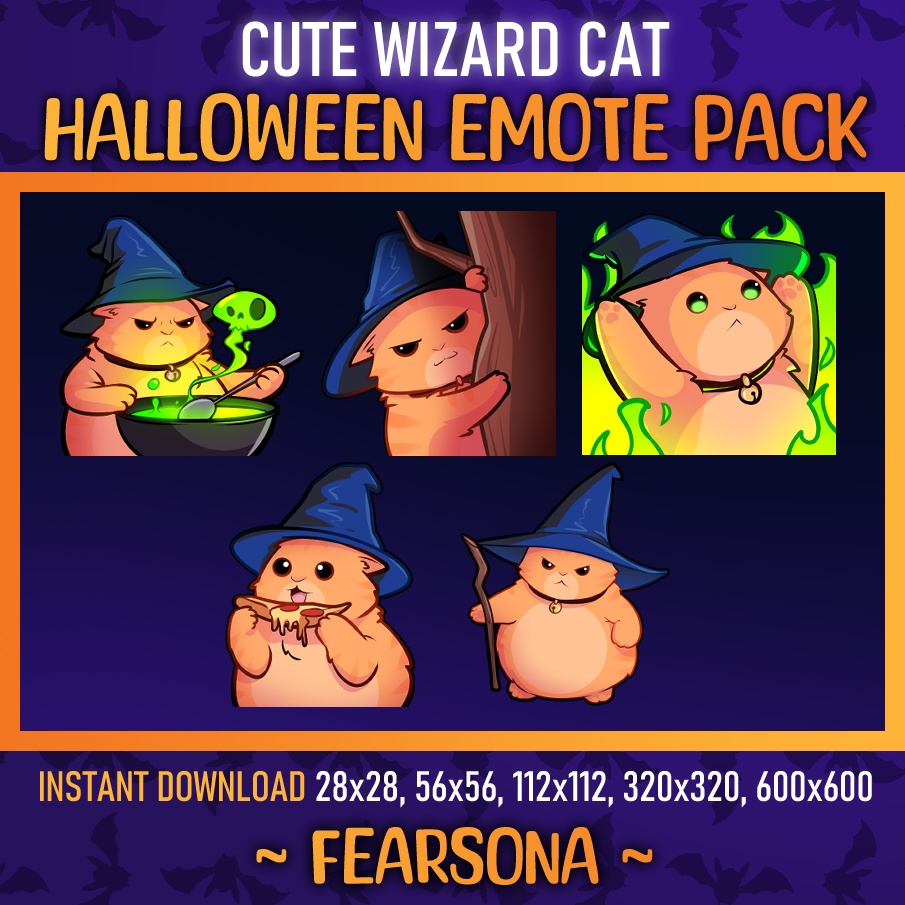 【Twitch Emote】5 Cat Wizard Emotes/Badges バッジ