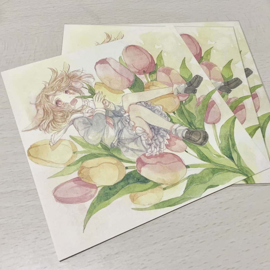 イラストカード　恋とチューリップ