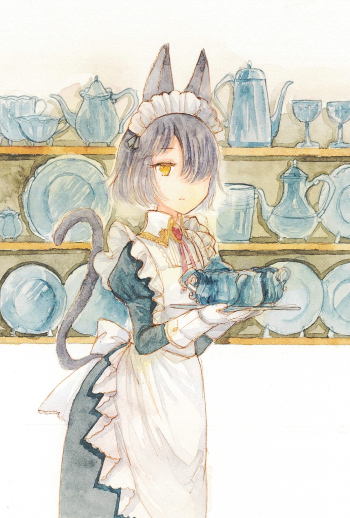 ポストカード 黒猫メイド シャム猫執事