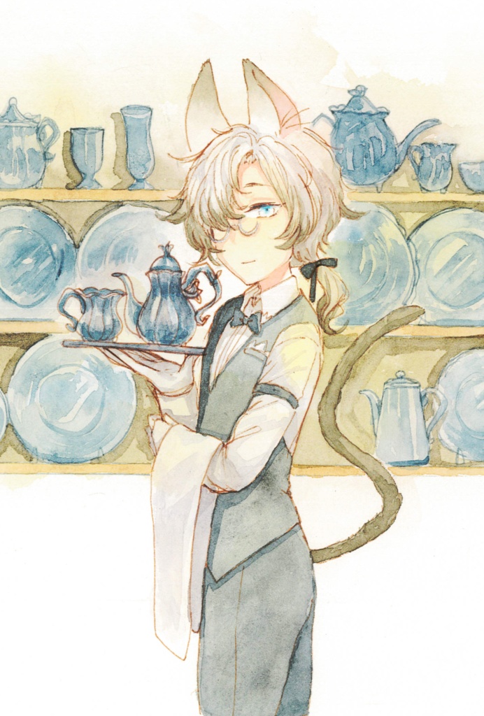 ポストカード 黒猫メイド シャム猫執事