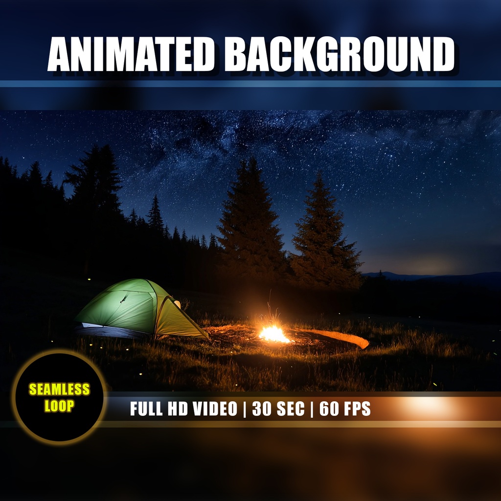 【動く背景】夜のキャンプファイア - 森と星空のキャンプテント | Animated Background - Night Campfire Forest, Pine Trees, Stars, Camping Tent Live Wallpaper