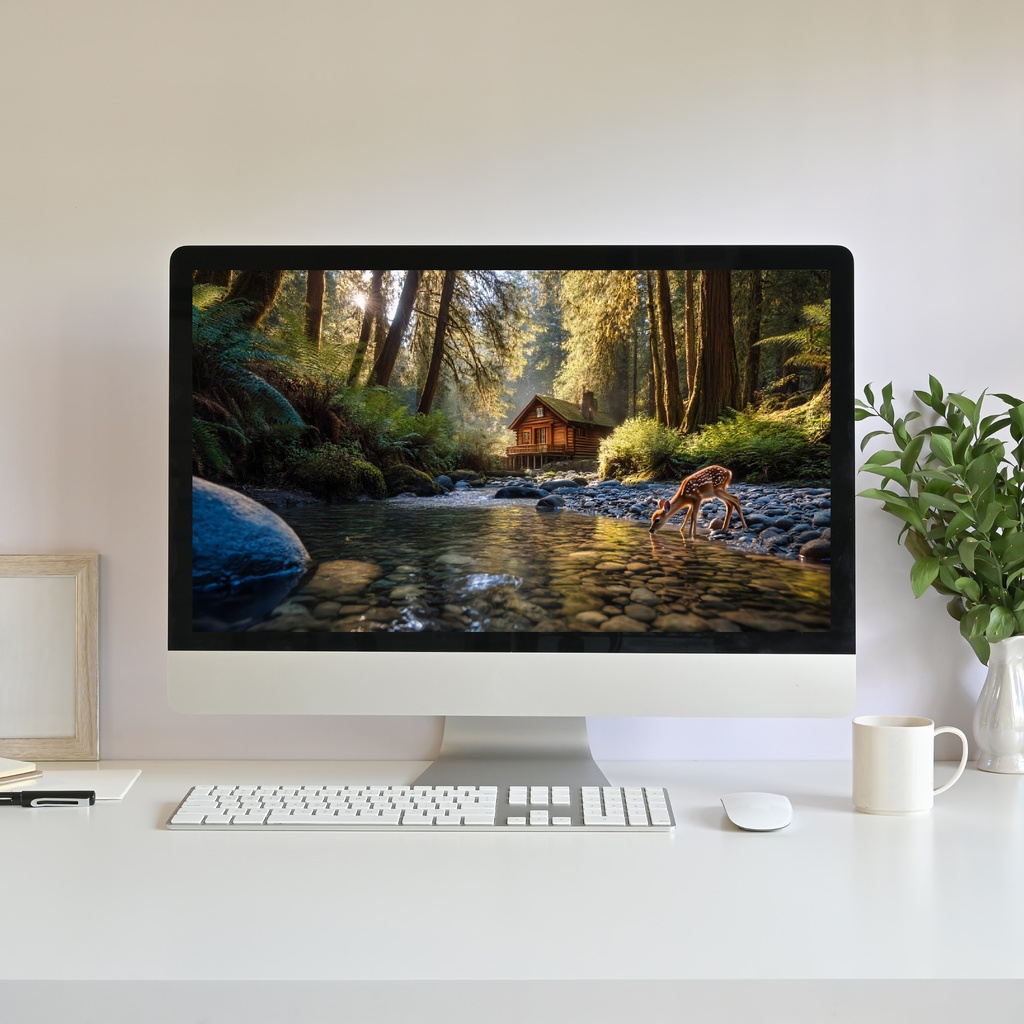 【動く背景】森の川辺 - 鹿のいるコテージと大自然 | Animated Background - Forest River, Cozy Nature with Deer, Cottage, Relaxing Live Wallpaper, Vtuber Loop