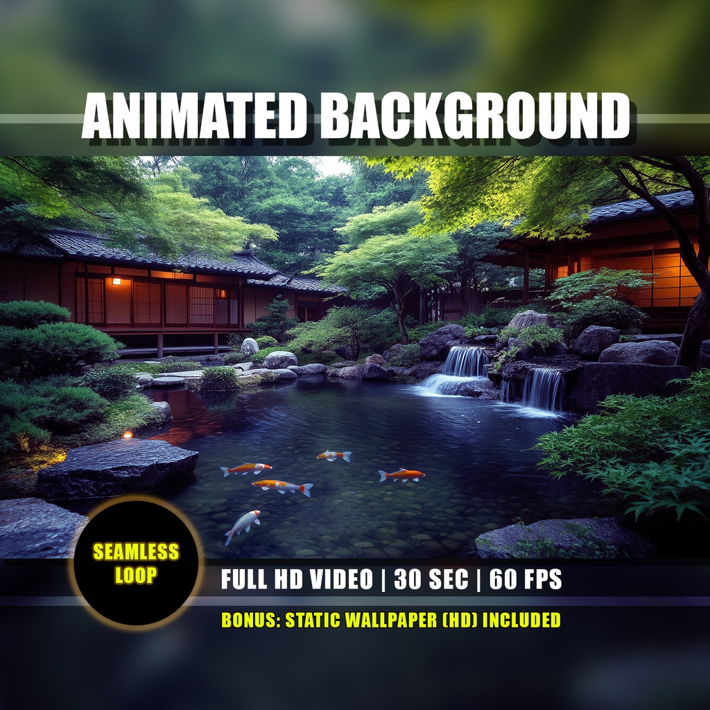 【動く背景】和風庭園と池 - 癒しの自然風景と錦鯉 | Animated Background - Japanese Zen Garden Pond, Relaxing Nature Stream, Vtuber Twitch Youtube Overlay