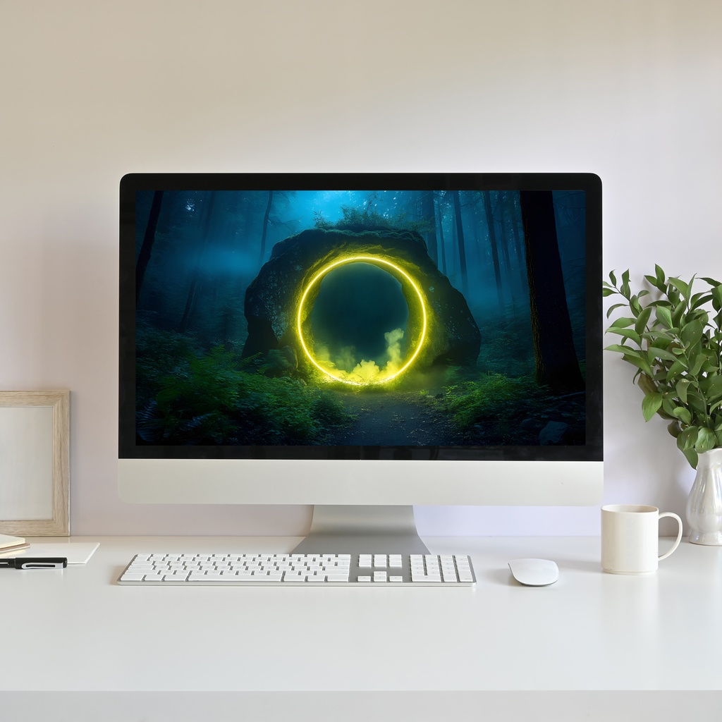 【動く背景】ポータル - 幻想的な黄色いリングのワームホール | Animated Background - Sci-Fi Fantasy Portal, Yellow Wormhole, Glowing Forest, Vtuber Stream Overlay