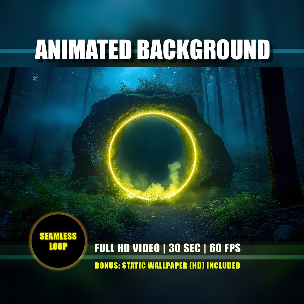 【動く背景】ポータル - 幻想的な黄色いリングのワームホール | Animated Background - Sci-Fi Fantasy Portal, Yellow Wormhole, Glowing Forest, Vtuber Stream Overlay