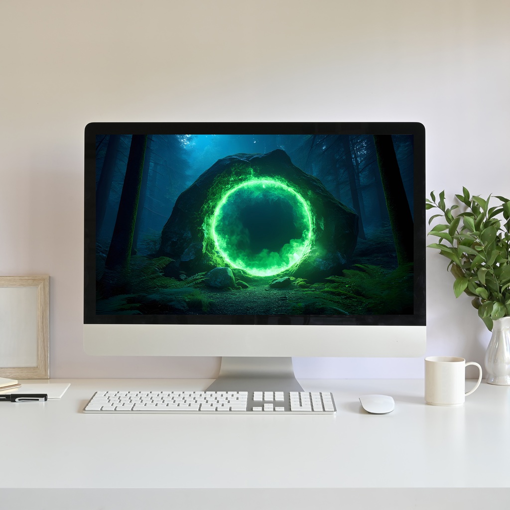 【動く背景】ポータル 02 - 緑の魔法のリング | Animated Background - Sci-Fi Fantasy Portal, Green Magic Ring, Glowing Forest, Vtuber Stream Overlay