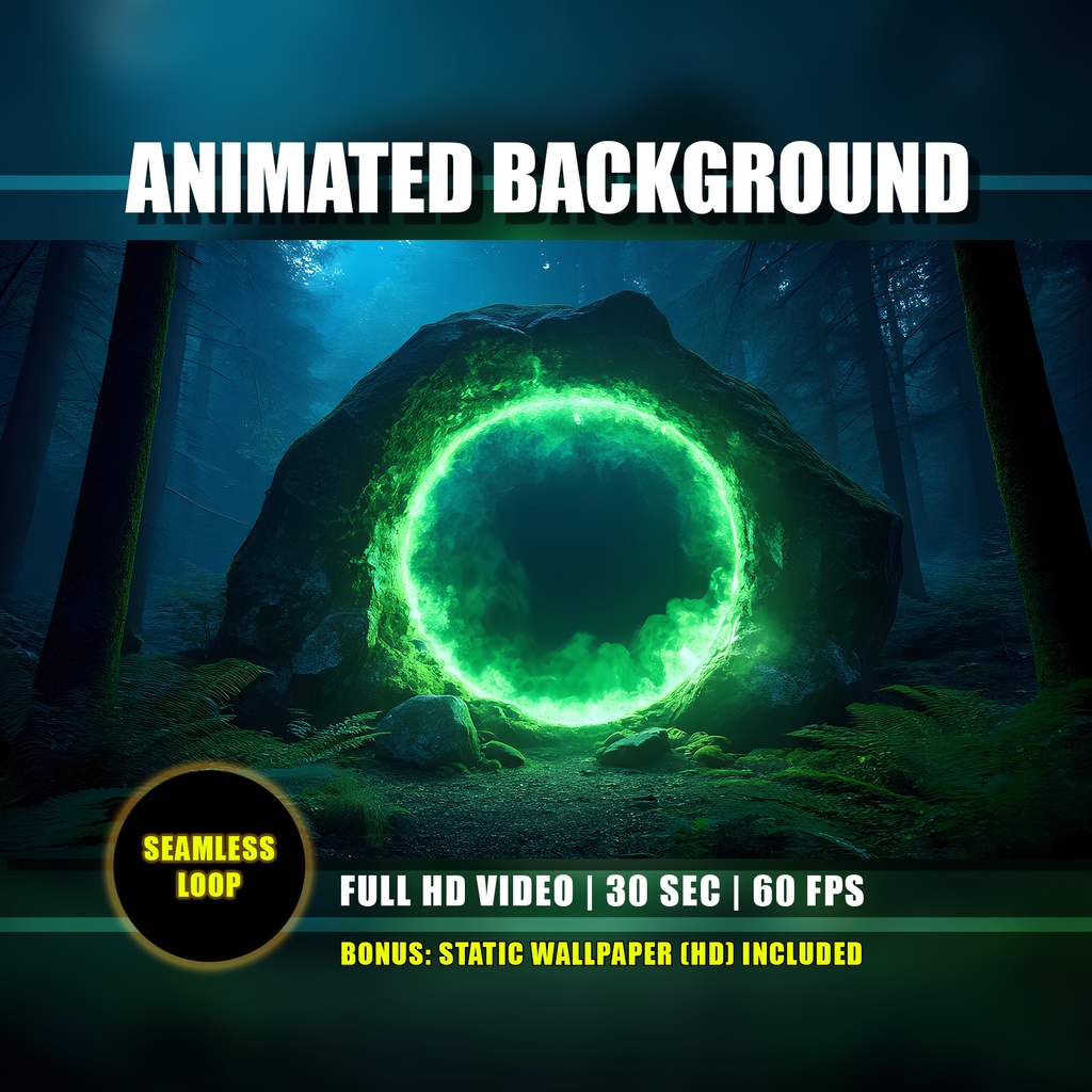 【動く背景】ポータル 02 - 緑の魔法のリング | Animated Background - Sci-Fi Fantasy Portal, Green Magic Ring, Glowing Forest, Vtuber Stream Overlay