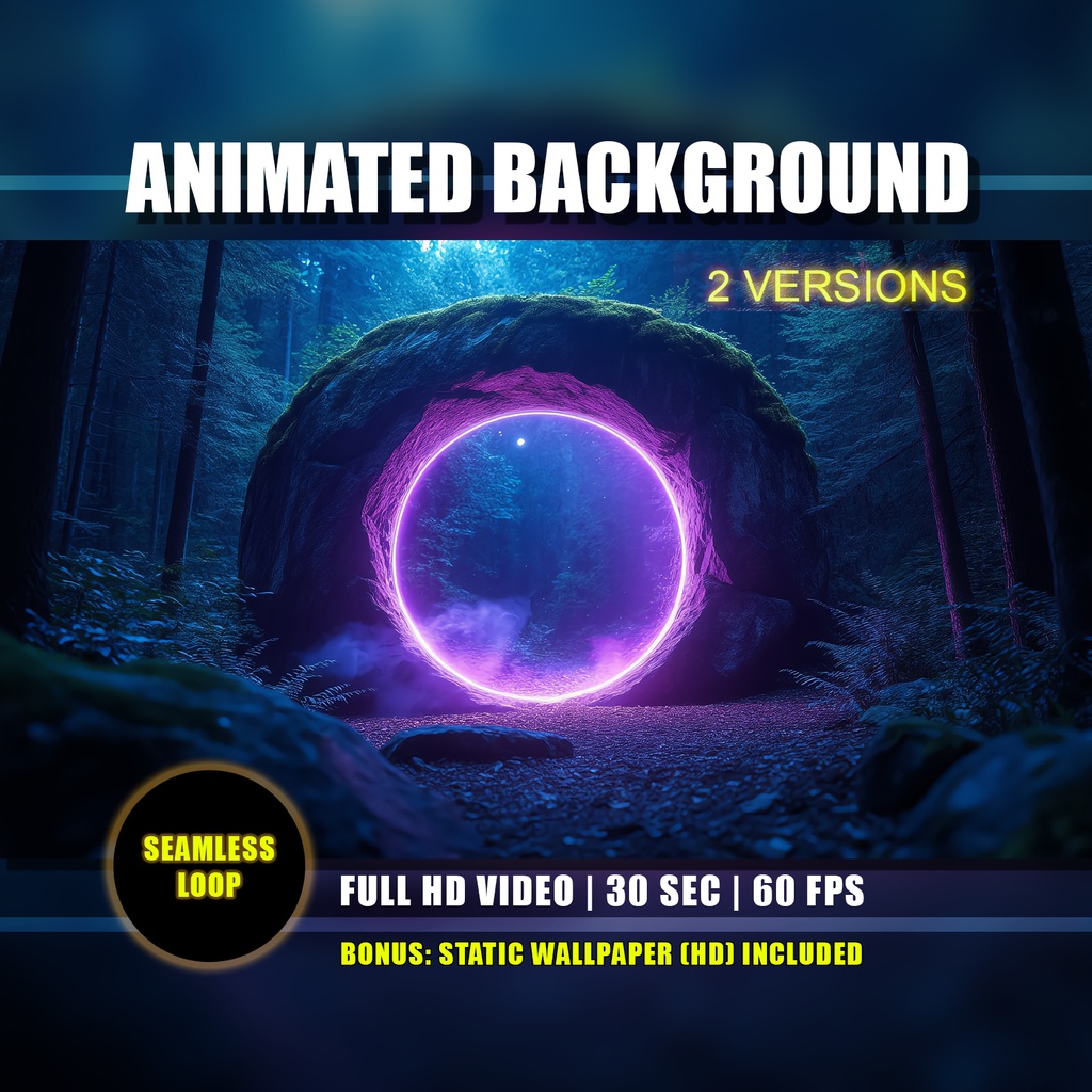 【動く背景】ポータル 03 - 紫の魔法のリング | Animated Background - Sci-Fi Fantasy Portal, Purple Magic Ring, Glowing Forest, Vtuber Stream Overlay