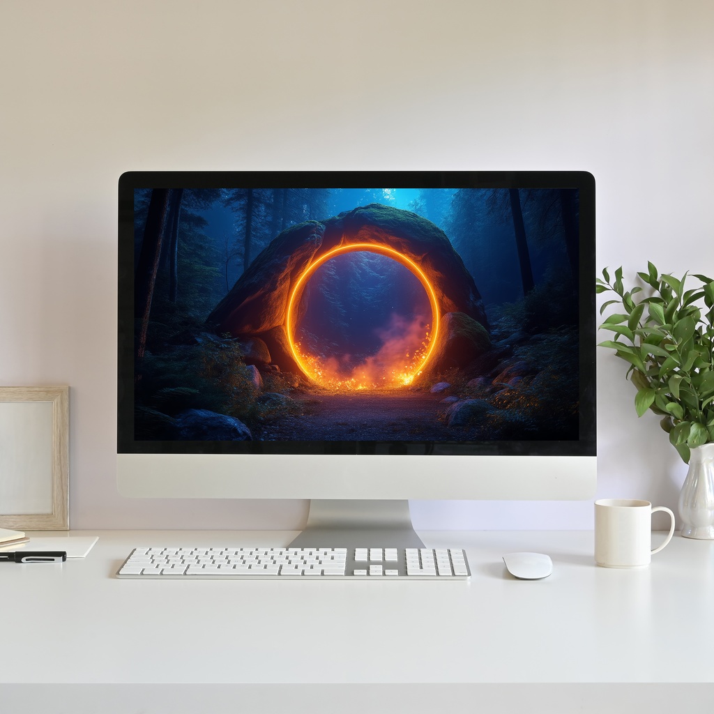 【動く背景】ポータル 04 - オレンジの魔法のリング | Animated Background - Sci-Fi Fantasy Portal, Orange Magic Ring, Glowing Forest, Vtuber Stream Overlay