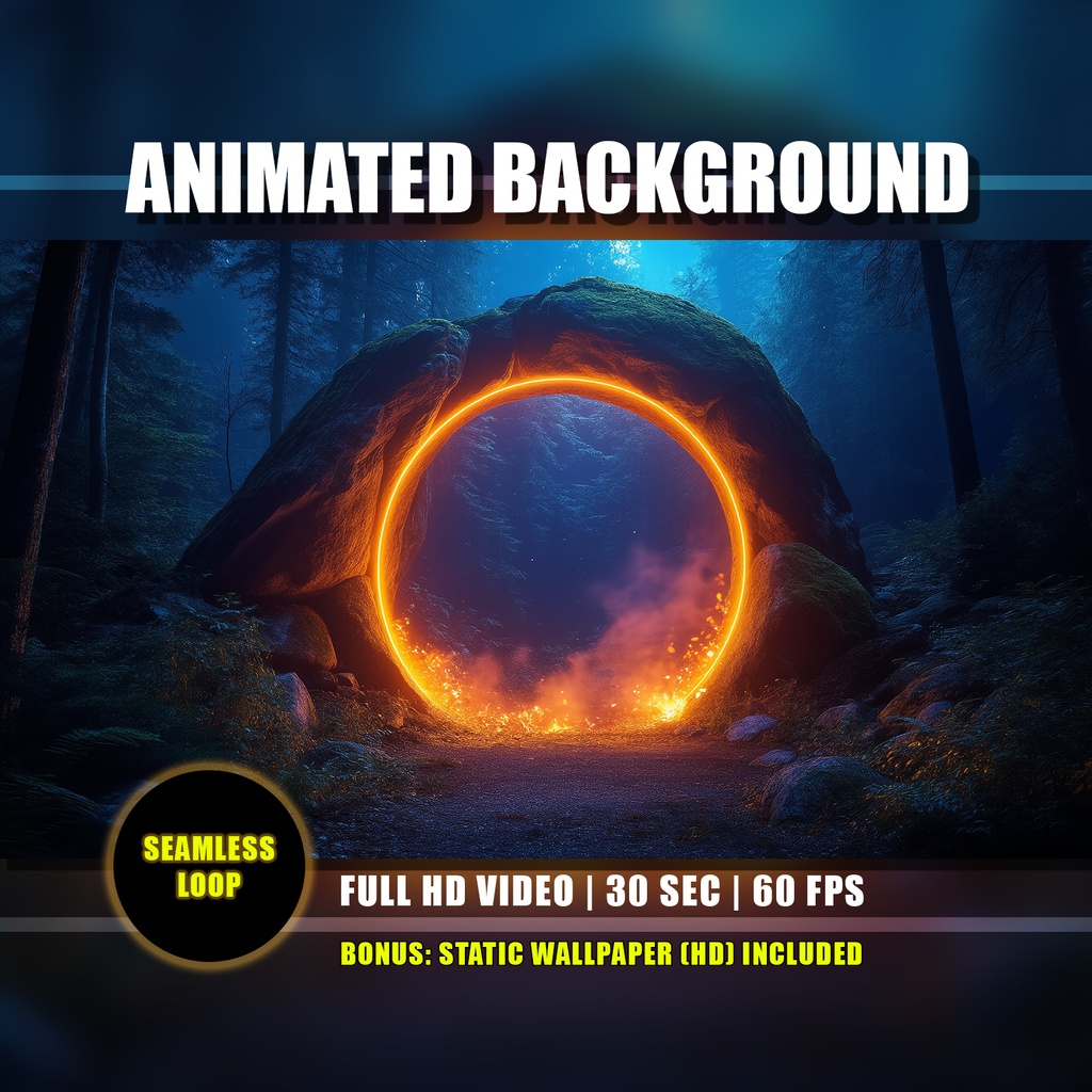 【動く背景】ポータル 04 - オレンジの魔法のリング | Animated Background - Sci-Fi Fantasy Portal, Orange Magic Ring, Glowing Forest, Vtuber Stream Overlay