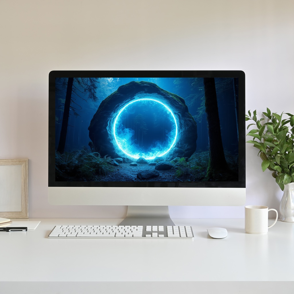 【動く背景】ポータル 05 - 青い魔法のリング | Animated Background - Sci-Fi Fantasy Portal, Blue Magic Ring, Glowing Forest, Vtuber Stream Overlay