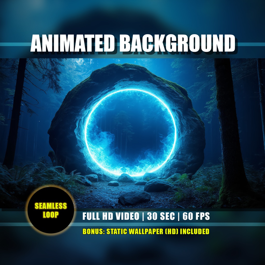 【動く背景】ポータル 05 - 青い魔法のリング | Animated Background - Sci-Fi Fantasy Portal, Blue Magic Ring, Glowing Forest, Vtuber Stream Overlay