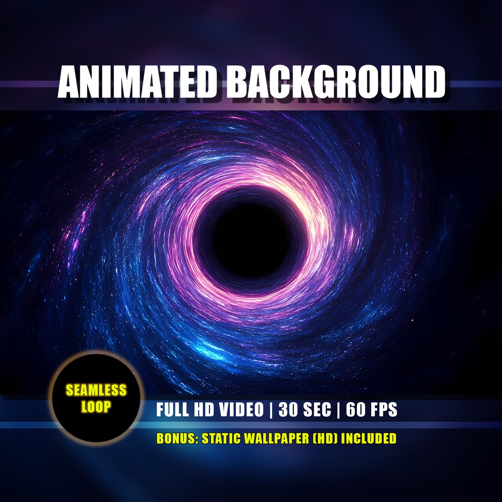 【動く背景】宇宙のトンネル 01 - ブラックホール | Animated Background - Cosmic Tunnel 01, Black Hole Vortex, Sci-Fi Swirl, Vtuber Stream Overlay