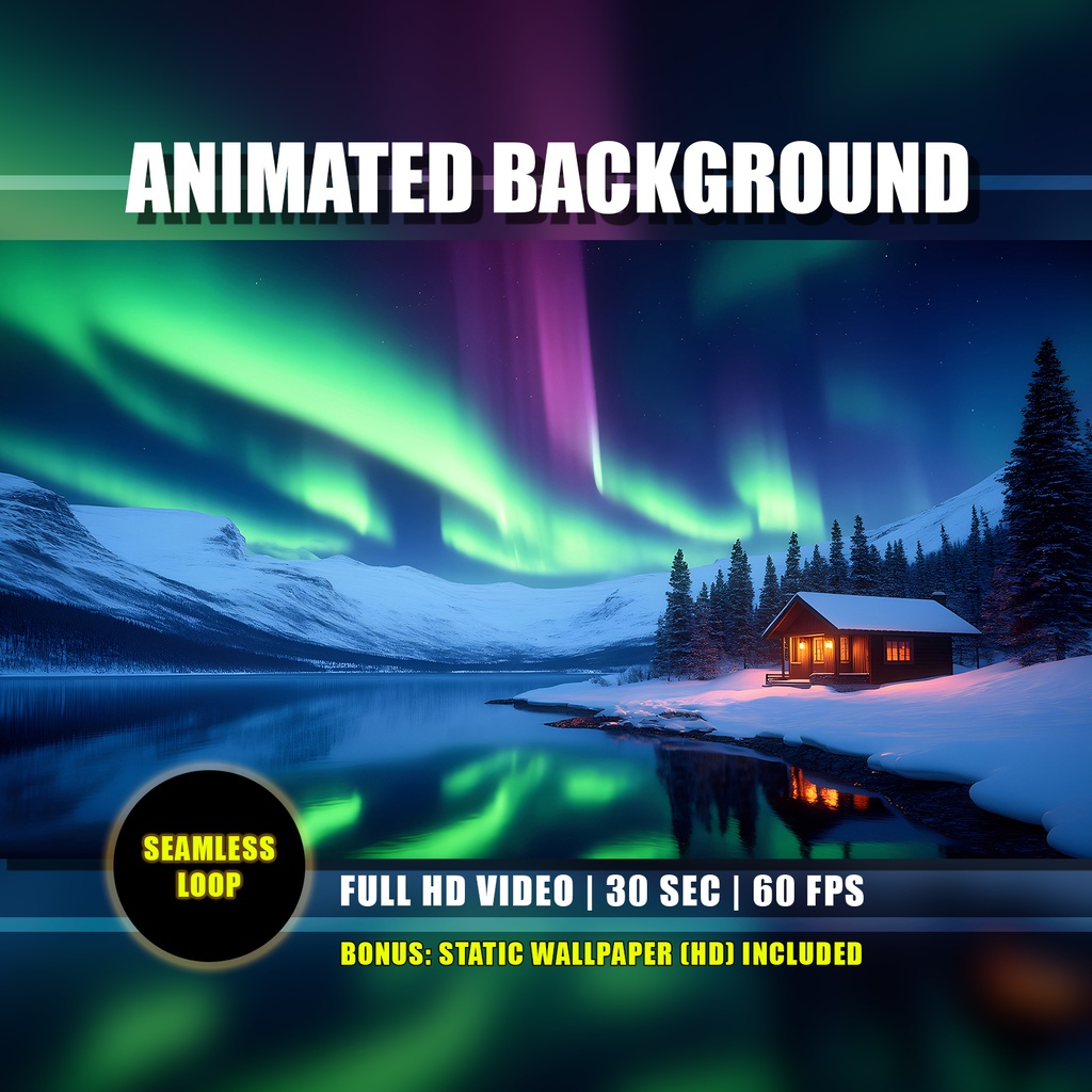 【動く背景】オーロラ輝く冬の湖畔 01 | Animated Background - Northern Lights Winter Lakeside, Snow, Arctic, Vtuber Stream Overlay