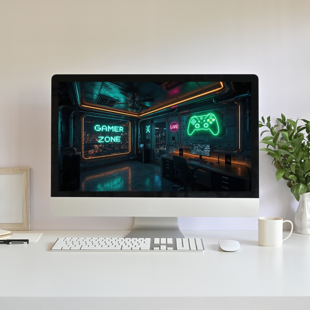 【動く背景】サイバーパンク・ゲーマーゾーン - ネオンコントローラー | Animated Background, Cyberpunk Gamer Room, Neon Game Setup, Cityscape, Vtuber Stream Overlay Loop