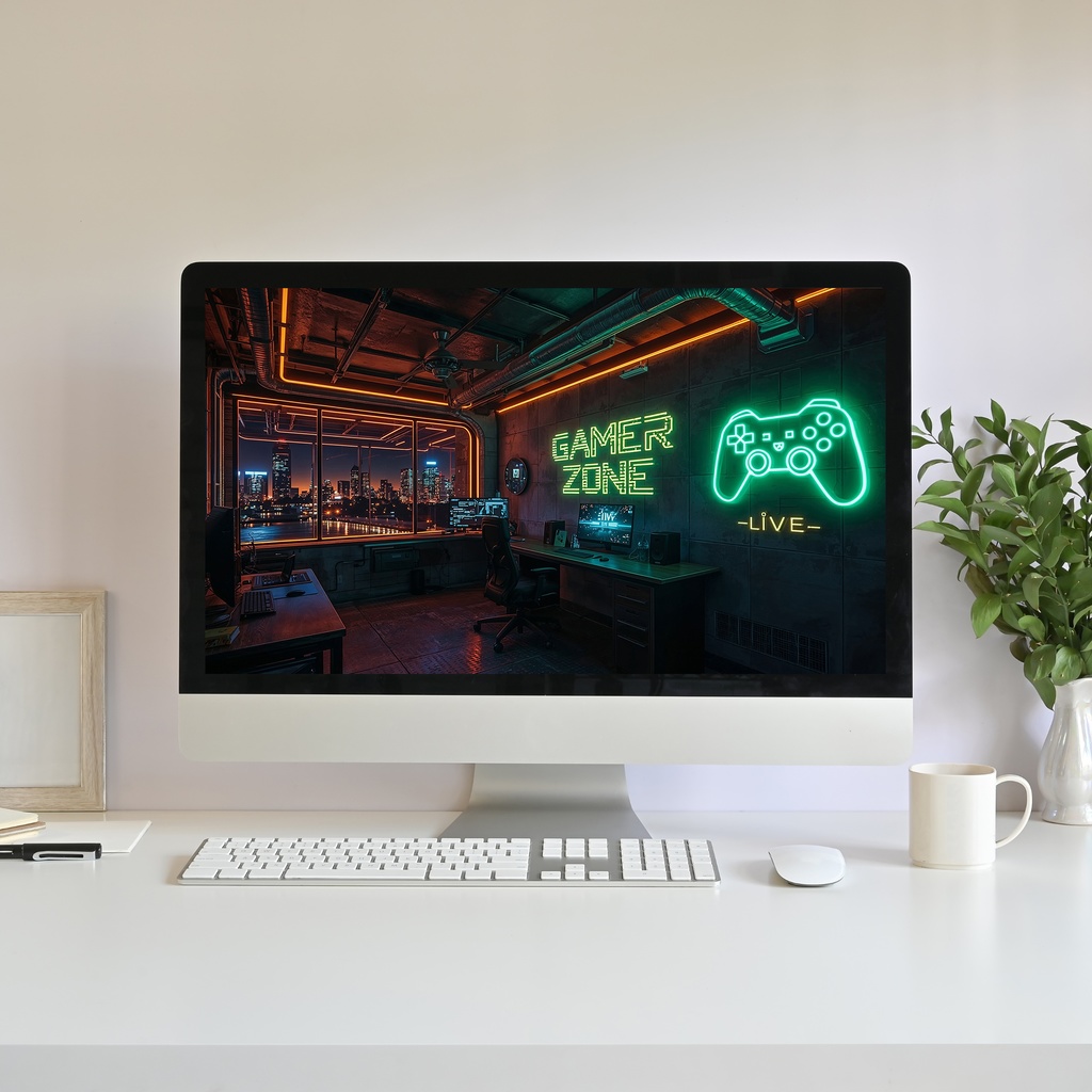 【動く背景】サイバーパンク・ゲーマーゾーン 02 - ネオン | Animated Background, Cyberpunk Gamer Room, Neon Game Setup, Cityscape, Vtuber Stream Overlay Loop