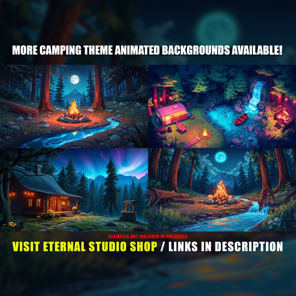【動く背景】森のキャンプ場と滝の夜景 01 | Animated Background - Forest Campfire, Waterfall River, Cozy Night Outdoor, Vtuber Stream Overlay Loop