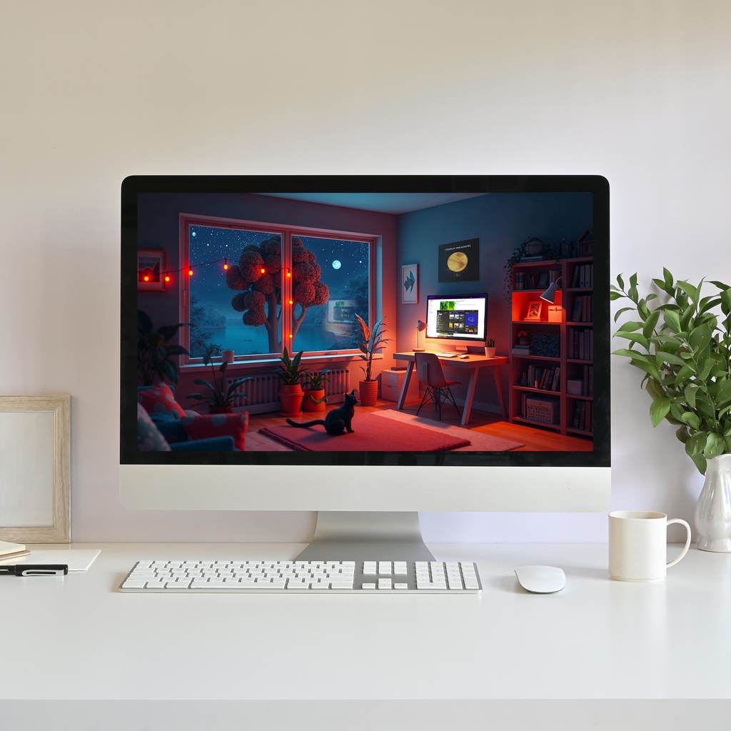 【動く背景】心地よいローファイ勉強部屋 01 | Animated Background - Cozy Lofi Study Room, Chill Ambience, Night View, Vtuber Stream Overlay Loop