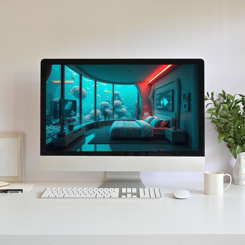 【動く背景】幻想的な海中寝室 01 - アクアティック・ルーム | Animated Background - Blue Underwater Bedroom, Cozy Aquatic Room, Vtuber Stream Overlay Loop