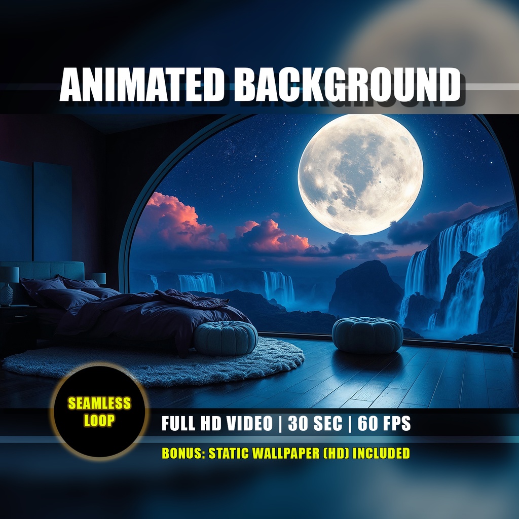 【アニメ背景】月夜の幻想的な寝室 | Moon Bedroom Animated Background: Magical Fantasy Stream Overlay (HD)