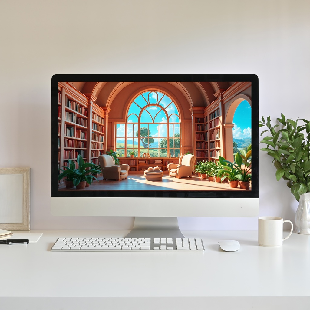 【アニメ背景】爽やかな朝の図書館 - 日差しが差し込む読書空間 | Cozy Morning Library Animated Background | Peaceful Lofi Sunny Study | Vtuber Youtube Twitch Overlay