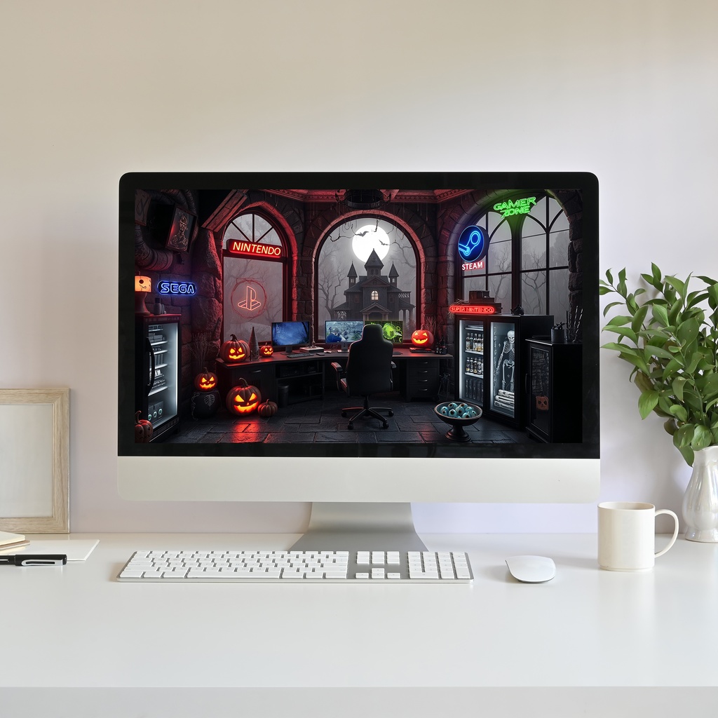 【アニメ背景】ホラーゲーマーの部屋 - ハロウィンと幽霊屋敷 | Animated Background | Spooky Gamer Zone 01 | Halloween Gaming Setup & Haunted House View | Dark Atmospheric Vtuber Twitch Youtube Overlay