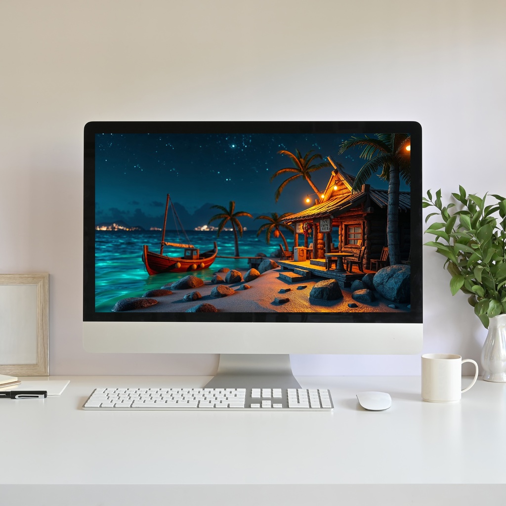 【アニメ背景】南国の幻想的な夜 - 魔法のように輝く青い波 | Animated Background - Tropical Night | Magical Blue Waves | Nighttime Ocean | Twitch Youtube Vtuber Overlay