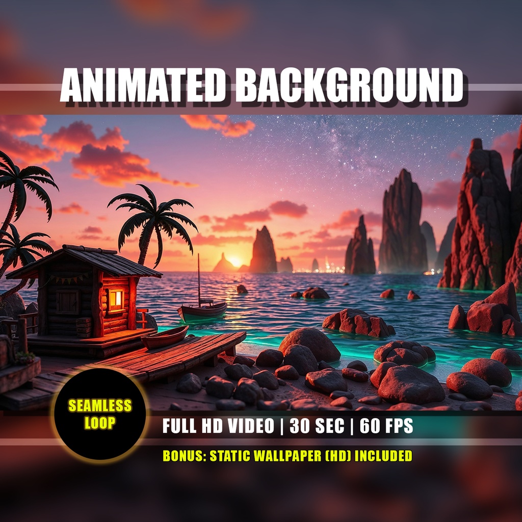 【アニメ背景】南国の夕暮れビーチ - 黄金の海と星空の始まり | Animated Background - Tropical Sunset Beach | Afternoon Seascape | Twitch, Youtube, Vtuber Stream