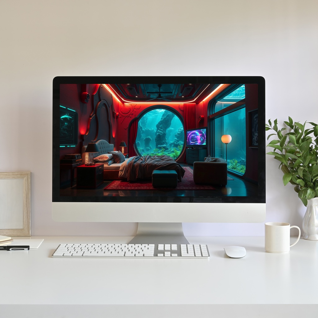 【アニメ背景】深海の水中寝室 - レッドルームと幻想的なアクアリウム | Animated Background - Underwater Bedroom, Deep Sea Aquarium, Red Room | Twitch Youtube Vtuber Stream