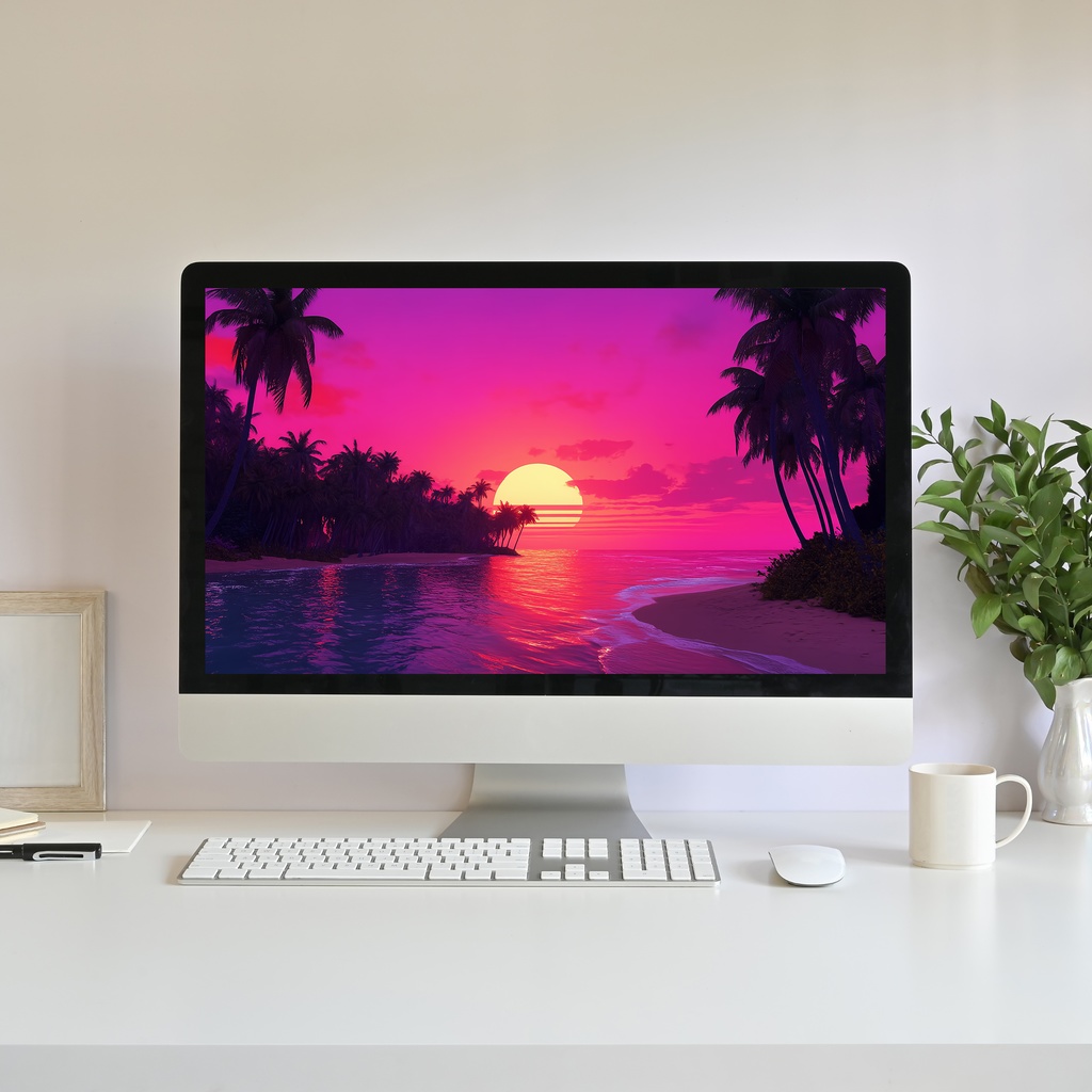 【アニメ背景】レトロな南国のピンクサンセット - 80年代風の海とヤシの木 | Animated Background - Retro Tropical Pink Sunset | Ocean Palm Trees | Relaxing 80's Vibe Live Wallpaper | Vtuber Youtube Twitch Overlay Loop