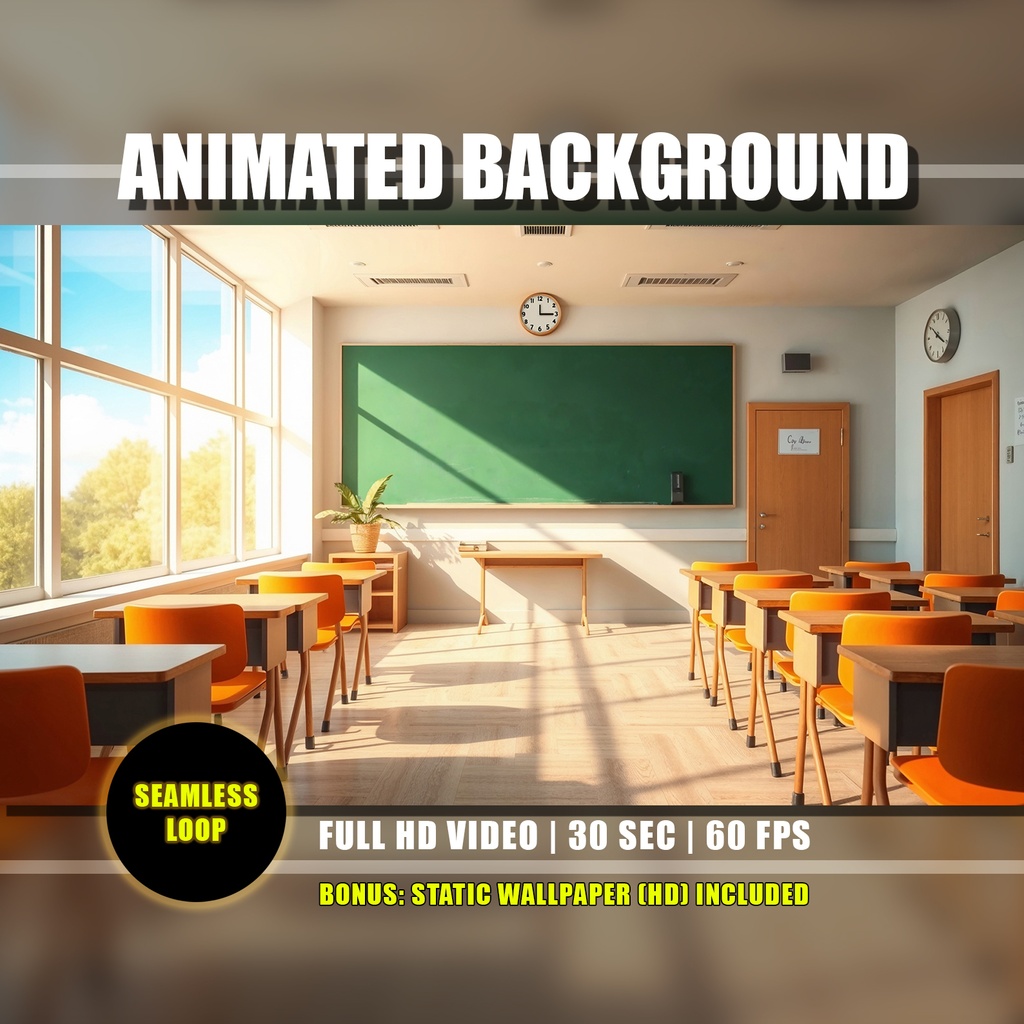 【アニメ背景】学校の教室と秋の日の光 - ライブ壁紙 | School Classroom Animated Background, Cozy Sunny Fall Class Chalkboard Live Wallpaper, Vtuber Twitch Stream Overlay Loop