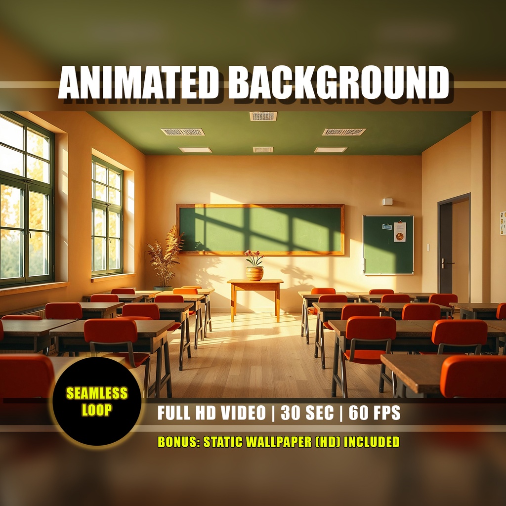 【アニメ背景】学校の教室・秋の朝の光 - ライブ壁紙 | School Classroom Animated Background, Cozy Autumn Class Chalkboard, Fall Vtuber Overlay Loop Video
