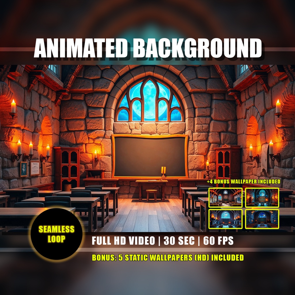 【アニメ背景】城の塔の魔法教室 - ライブ壁紙 | Classroom Castle Tower Animated Background, Medieval Fantasy Magical Study Room, Vtuber Youtube Twitch Stream Loop Video