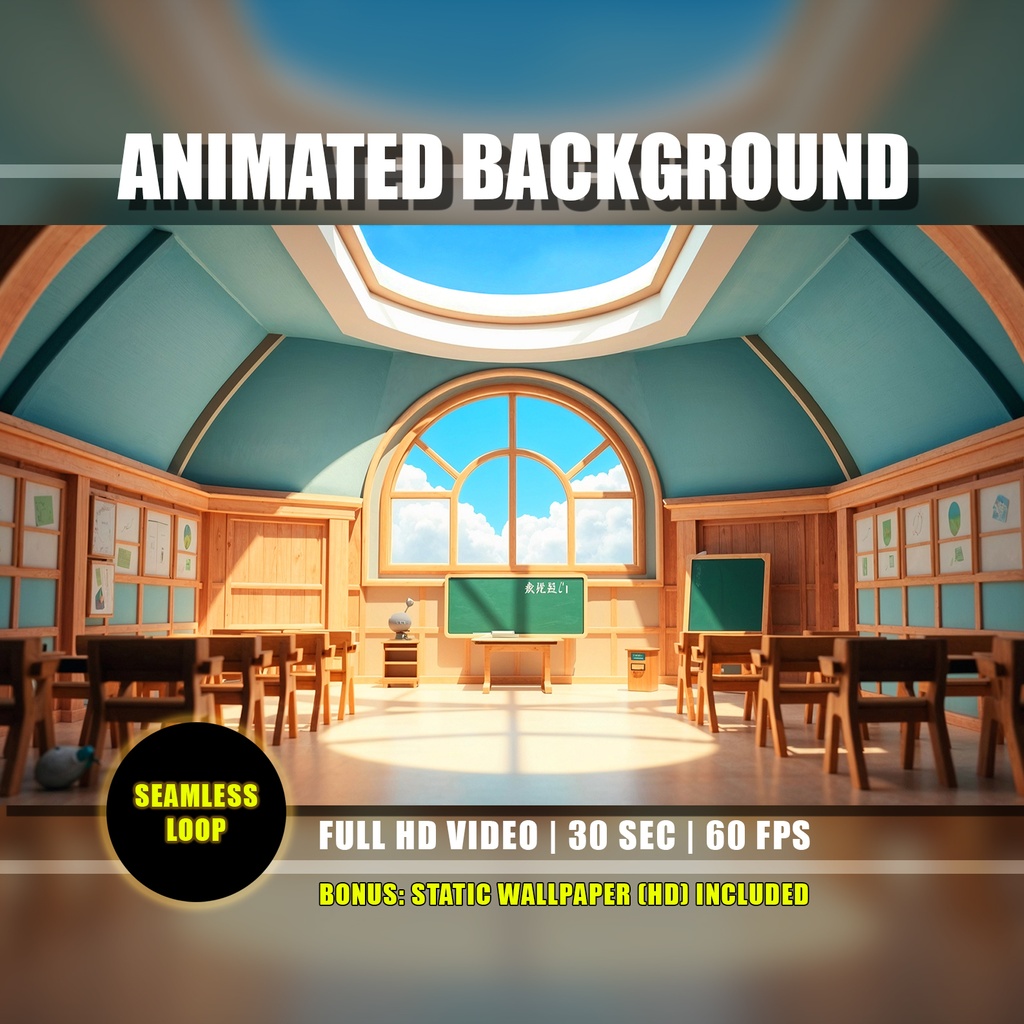 【アニメ背景】空に浮かぶ魔法の教室と雲 - ライブ壁紙 | School Classroom Animated Background, Magical Clouds Floating Class, Study Vtuber Twitch Stream Overlay Loop Video