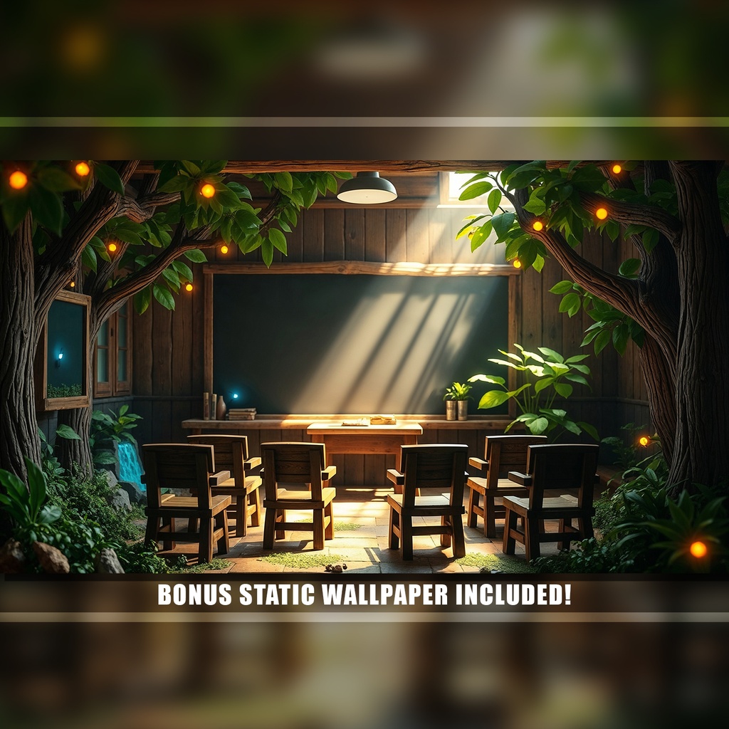 【アニメ背景】森の学校とせせらぎ - ライブ壁紙 | School Classroom Animated Background, Enchanted Forest Class, Woodland Nature Live Wallpaper, Study Vtuber Twitch Stream Overlay Loop Video