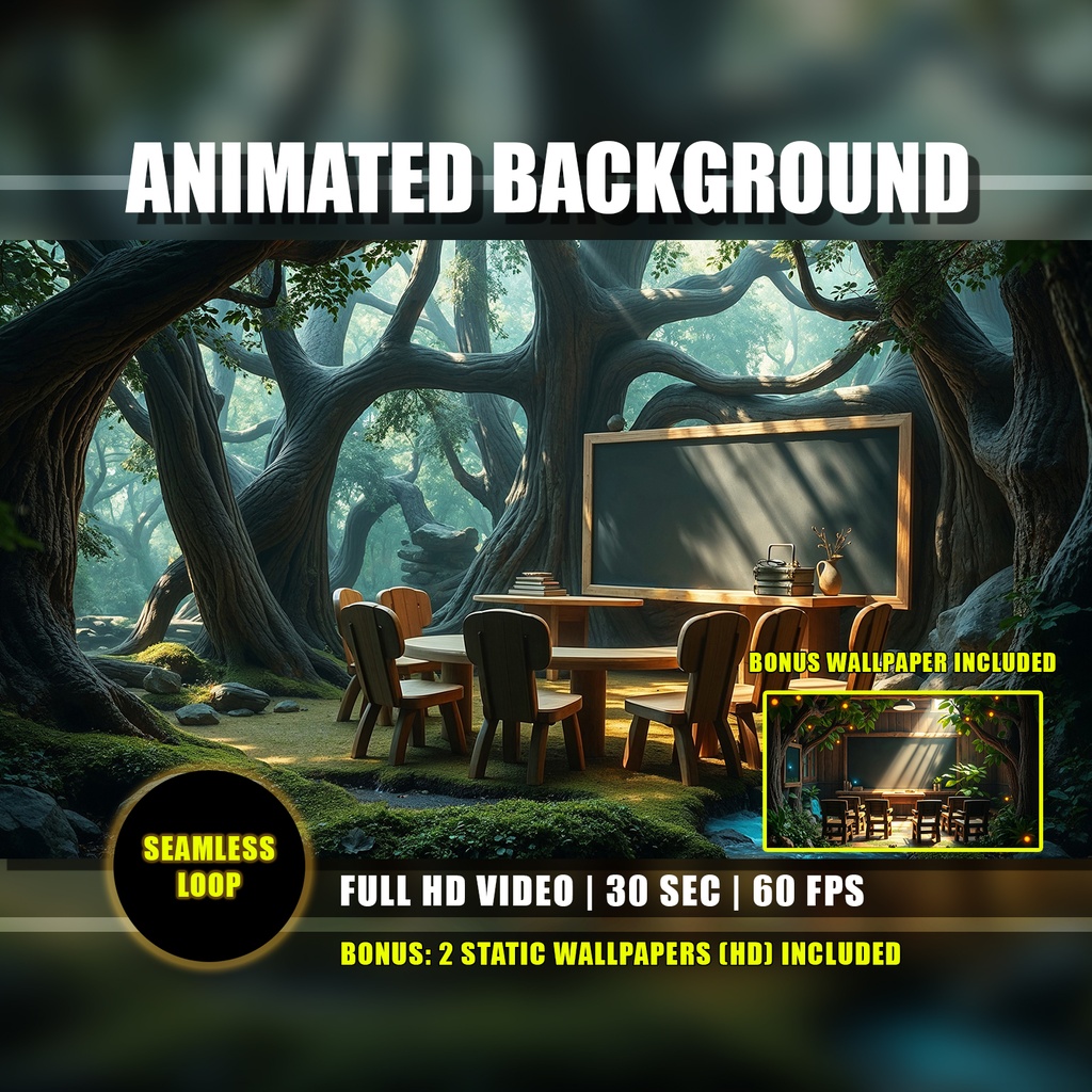 【アニメ背景】森の学校とせせらぎ - ライブ壁紙 | School Classroom Animated Background, Enchanted Forest Class, Woodland Nature Live Wallpaper, Study Vtuber Twitch Stream Overlay Loop Video