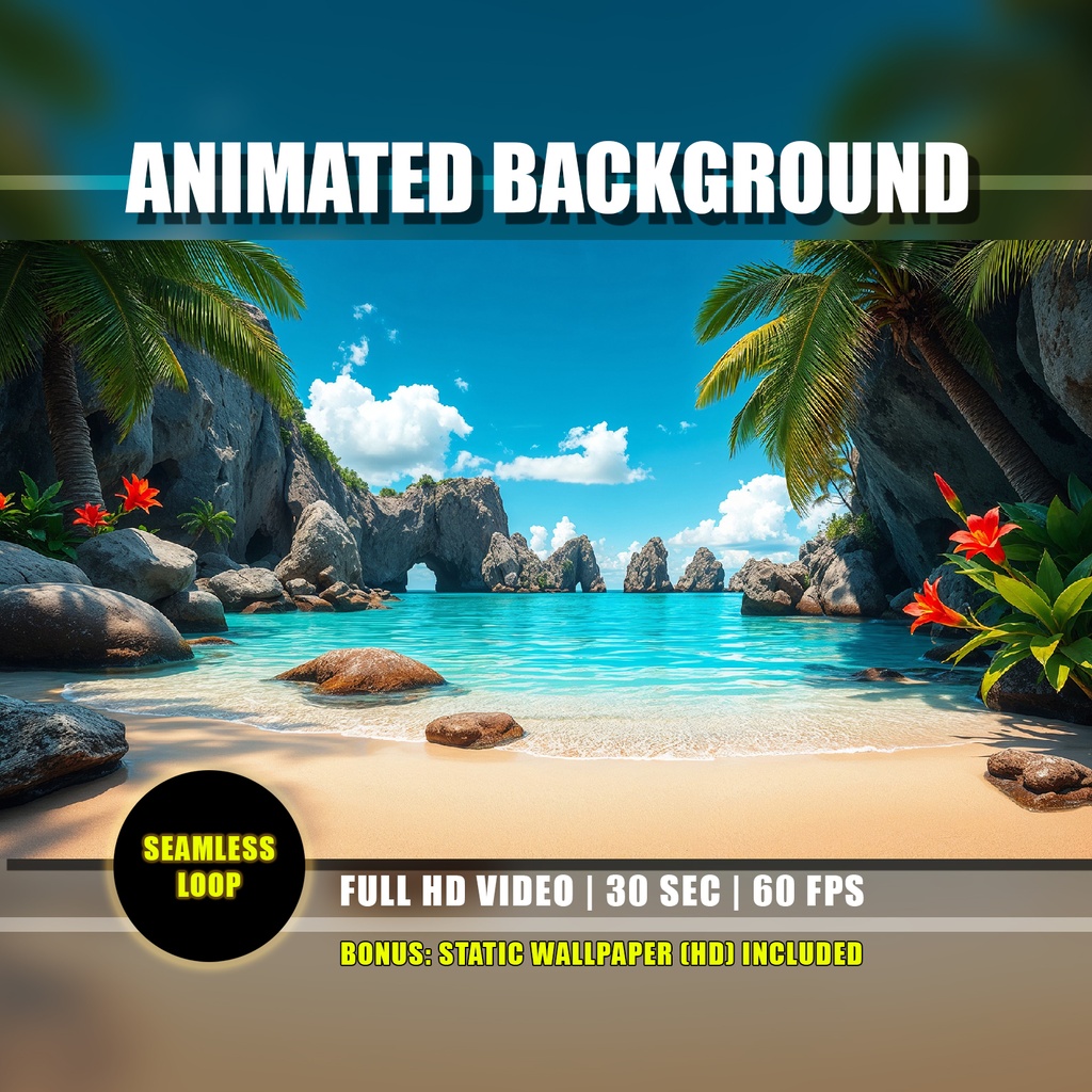 【アニメ背景】南国のビーチパラダイス・爽やかな夏の朝の青い海 - ライブ壁紙 | Tropical Beach Paradise Animated Background, Relaxing Summer Vibes Morning Blue Ocean, VTuber YouTube Twitch Loop Video