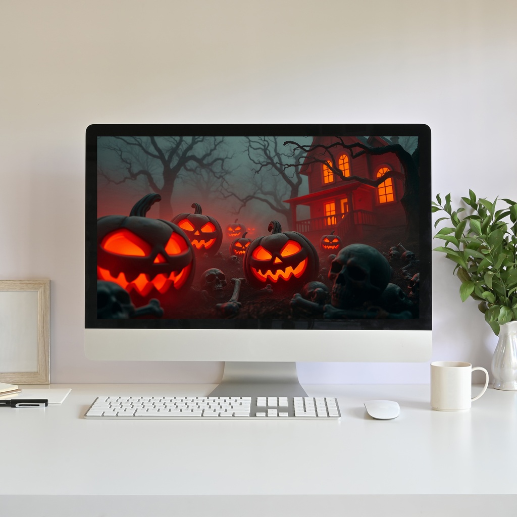 【アニメ背景】ジャックオーランタンと骸骨・満月の不気味なハロウィンの夜 - ライブ壁紙 | Jack o Lantern and Bones Spooky Halloween Haunted House Night Animated Background, Twitch YouTube VTuber Stream Overlay