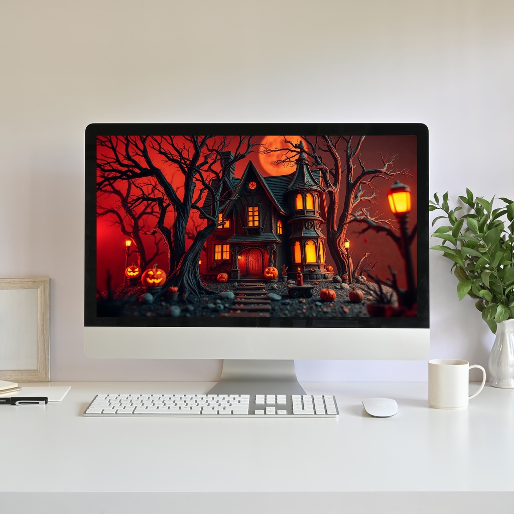 【アニメ背景】幽霊屋敷と赤い満月の夜・ハロウィンかぼちゃの館 - ライブ壁紙 | Spooky Haunted House Night Red Sky Moon Halloween Pumpkins Animated Background, Twitch YouTube VTuber Stream Overlay Loop