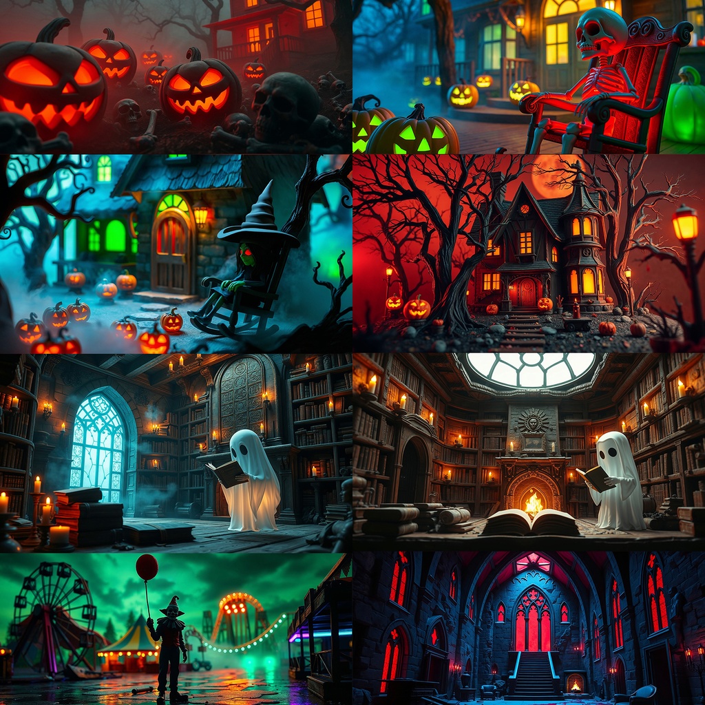 【アニメ背景】10種のハロウィン背景セット・お化け屋敷と魔女ピエロ - ライブ壁紙 | 10 Spooky Halloween Live Wallpapers Bundle, Pumpkins Skeleton Witch Ghost Clown, Twitch YouTube VTuber Stream Overlay Loop