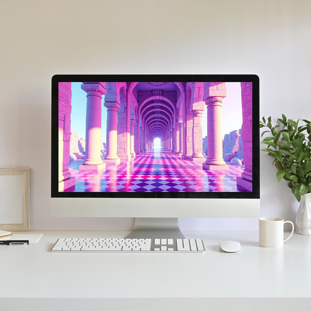 【動く背景】ヴェイパーウェイヴ・大理石の柱の回廊トンネル | Vaporwave Pillars Corridor Tunnel, Pink Marble Columns Live Wallpaper, Twitch YouTube VTuber Dreamcore Overlay Loop