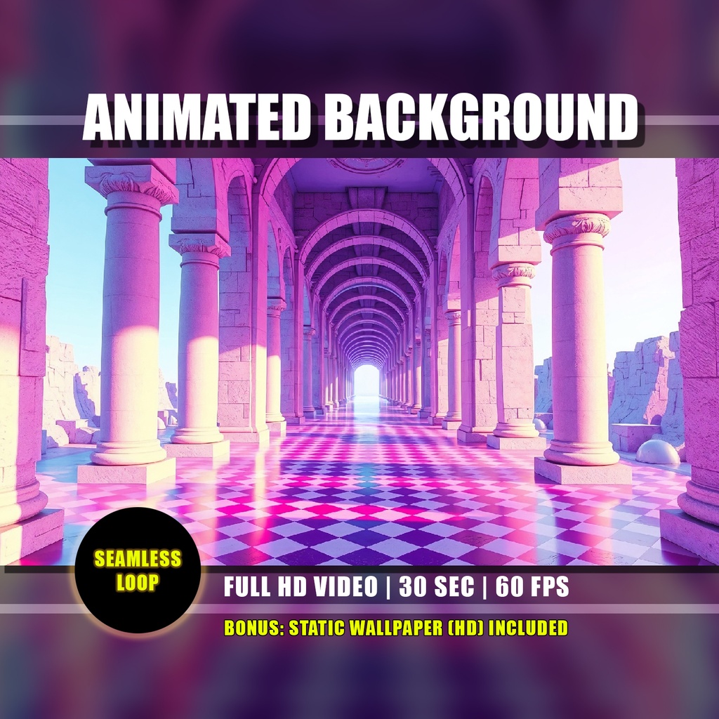 【動く背景】ヴェイパーウェイヴ・大理石の柱の回廊トンネル | Vaporwave Pillars Corridor Tunnel, Pink Marble Columns Live Wallpaper, Twitch YouTube VTuber Dreamcore Overlay Loop