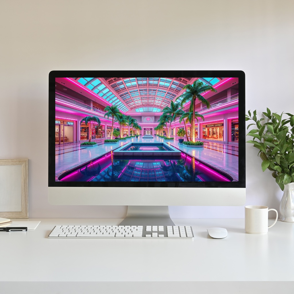 【動く背景】ヴェイパーウェイヴ・レトロモール | Animated Background - Vaporwave Retro Mall, Neon Pink Lights, Shopping Liminal Space, Twitch YouTube VTuber Overlay Loop