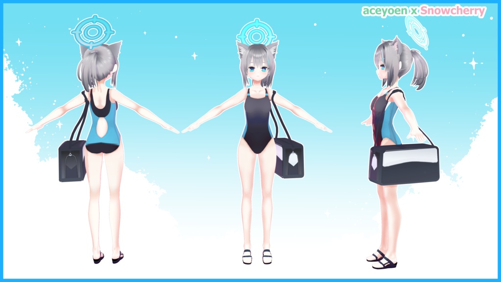 ブルーアーカイブ - 水着 シロコ 3Dモデル - Blue Archive Swimsuit Shiroko VRChat VRM MMD