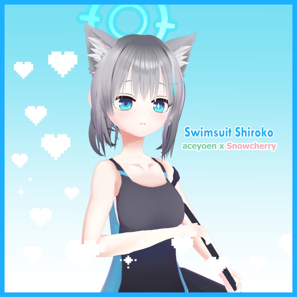 ブルーアーカイブ - 水着 シロコ 3Dモデル - Blue Archive Swimsuit Shiroko VRChat VRM MMD