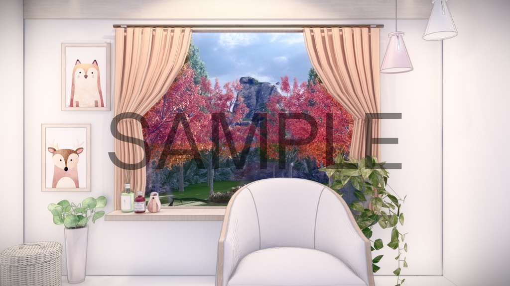 【フリー素材】動く配信背景 Maple Tree Room View 部屋窓からの秋