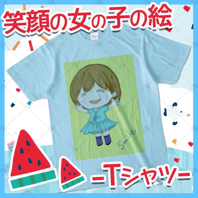 笑顔の女の子の絵-Tシャツ